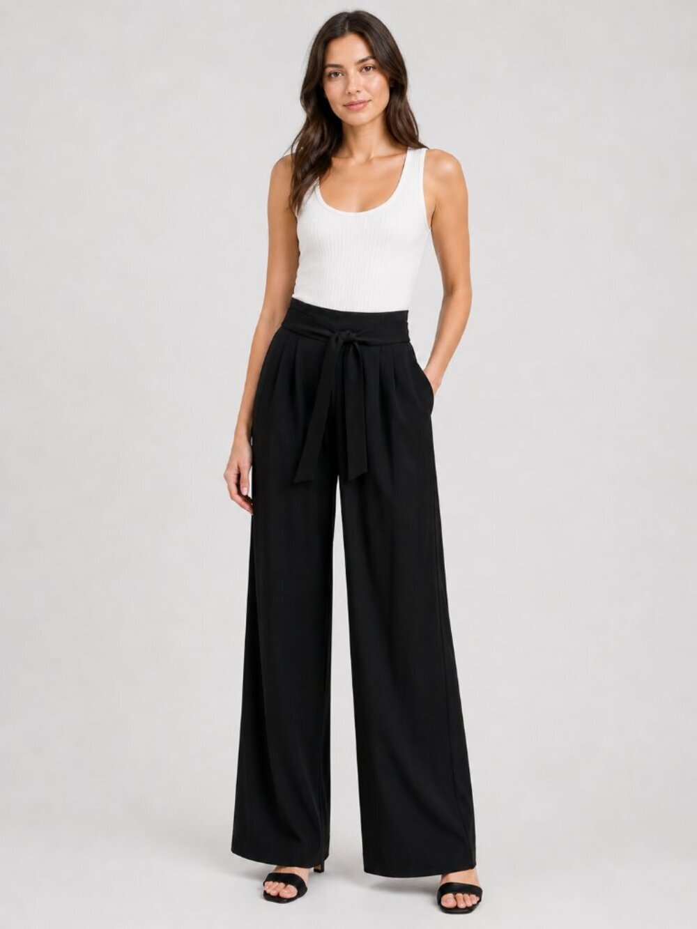 LULULEMON Noir Wide Leg Belted Pants Black W5BXIS Size 8